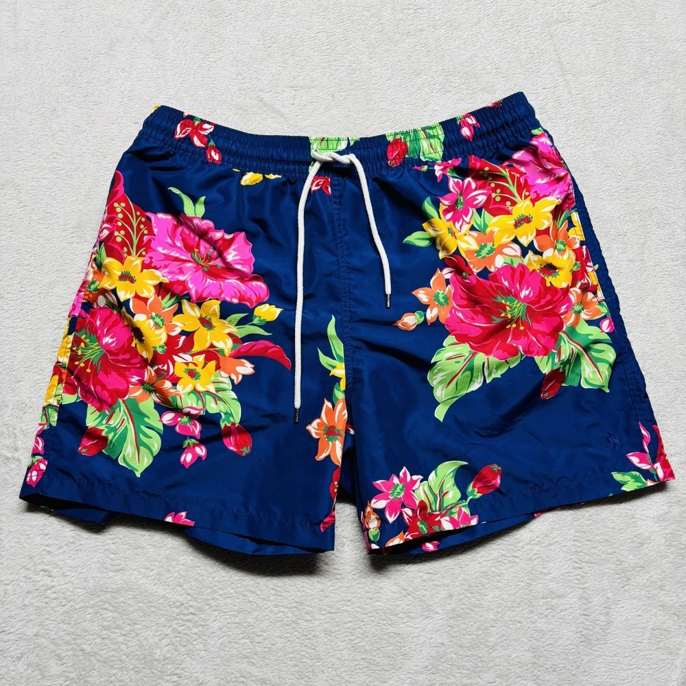 Polo Ralph Lauren Men's XL Blue Floral  Hibiscus Graphic Print Swim Trunks
